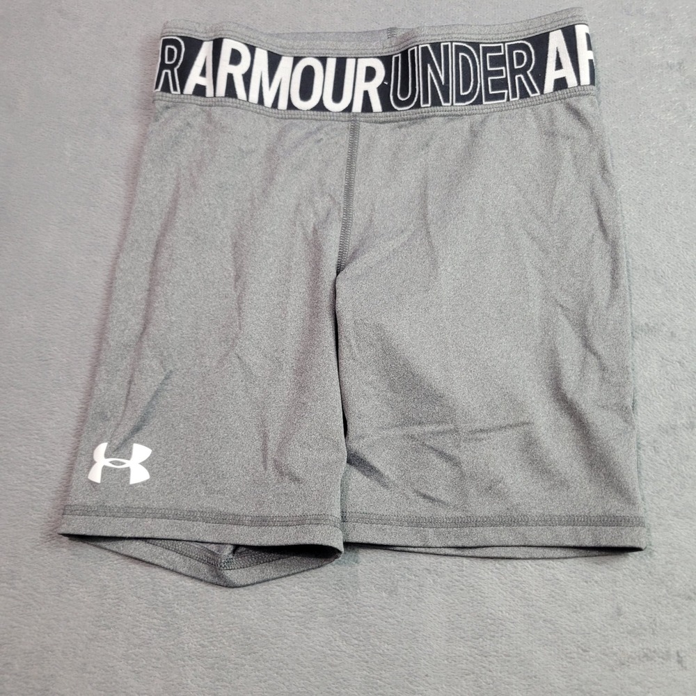 Under Armour Compression Shorts Girls YMD Gray HeatGear Logo Waistband Active 93